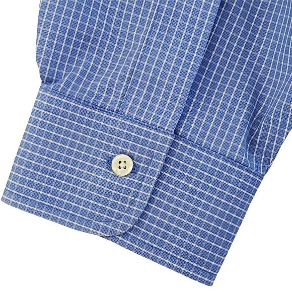 Brooks Brothers Men's L Check Shirt Blue & White Button Pocket Drop Tail Cotton - Picture 6 of 11